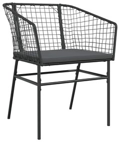Conjunto de jantar jardim 5 peças almofadas vidro vime PE preto