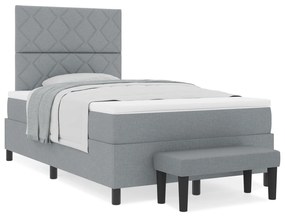 Cama Box Spring com Colchão e Banco Cinza Claro 120x190 cm Tecido