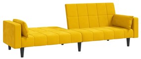 Sofá-cama 2 lugares com duas almofadas veludo amarelo