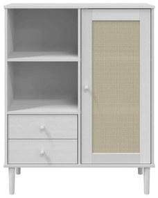 Móvel alto SENJA aspeto vime 90x40x112 cm pinho maciço branco