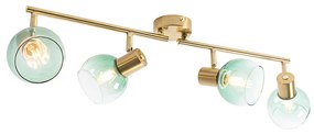 Candeeiro de teto Art Deco dourado com vidro verde 4 luzes - Vidro Art Deco