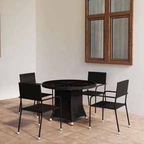 vidaXL 5 pcs conjunto de jantar para jardim vime PE preto