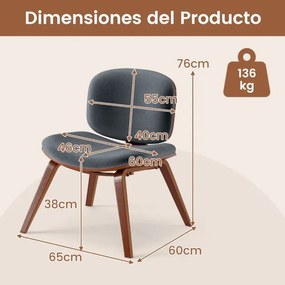 Cadeira auxiliar sem braços com encosto curvo e assento acolchoado largo para sala de jantar, sala de estar ou escritório 59 x 55 x 77 cm cor Nogueira