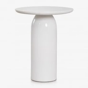 Mesa Auxiliar Para Jardim Redonda Ø45 Cm Em Cimento Layana Branco Brilhante - Sklum