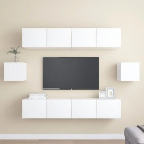 6 pcs conjunto de móveis de TV derivados de madeira branco