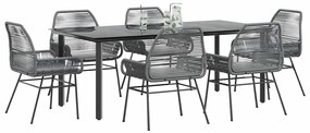 Conjunto jantar jardim 7 peças almofadas vidro vime cinzento PE