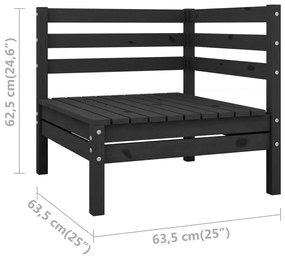 Sofá de canto para jardim madeira de pinho maciça preto