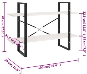 Estante com 2 prateleiras 100x30x70 cm pinho maciço branco