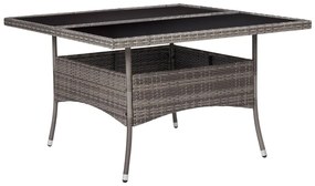46190 vidaXL Mesa de jantar para exterior vime PE e vidro cinzento