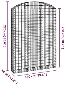 Cesto gabião arqueado 150x30x200/220 cm ferro galvanizado