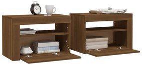 Mesas cabeceira c/ LEDs 2 pcs 60x35x40 cm carvalho castanho
