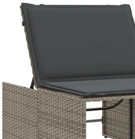 Espreguiçadeiras modulares com mesa 2 pcs vime PE cinzento