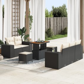 Conjunto de Sofá para Jardim de 8 Peças com Almofadas Preto Polirattan