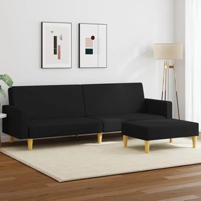 vidaXL Sofá-cama de 2 lugares com apoio de pés tecido preto