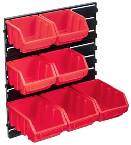 vidaXL 8 pcs kit caixas arrumação c/ painel parede vermelho e preto