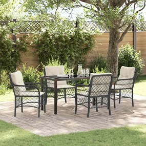 vidaXL Conjunto de Jantar de Jardim de 5 peças com Almofadas Preto Rattan Poliéster