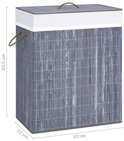 Cesto para roupa suja c/ 2 secções 100 L bambu cinzento
