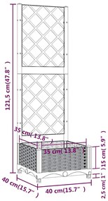 Vaso/floreira jardim c/ treliça 40x40x121,5 cm PP cinzento azul