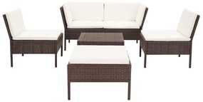 Conjunto lounge jardim c/ almofadões 6 pcs vime PE castanho