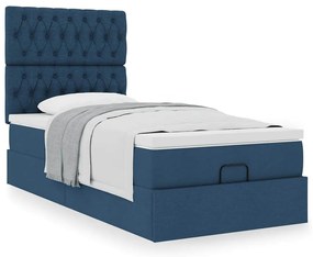 Cama otomana com colchão 90x200 cm tecido azul
