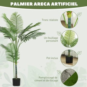 Planta artificial de interior com 150 cm, palmeira artificial com vaso de plástico e acabamento flocado, verde