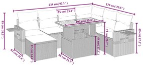 8 pcs conjunto sofás de jardim com almofadões vime PE preto