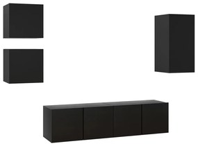 Conjunto de 5 Móveis de Parede de TV Sines S - Preto - Design Moderno