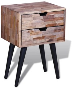 Mesa de cabeceira com 2 gavetas, madeira reciclada maciça