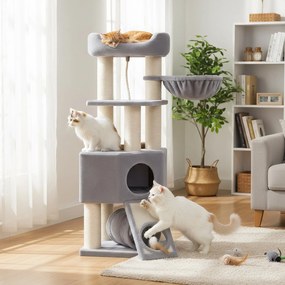 Arranhador para gatos, com caverna 50 x 50 x 141 cm cinza claro