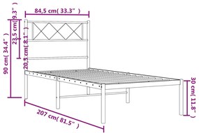 Estrutura de cama com cabeceira 80x200 cm metal branco