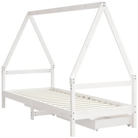 Estrutura cama infantil c/ gavetas 90x200cm pinho maciço branco