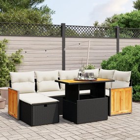 vidaXL 7 pcs conjunto de sofás p/ jardim c/ almofadões vime PE preto