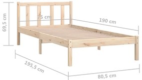 Estrutura de cama pequena solteiro 75x190 cm pinho maciço