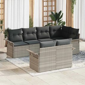 vidaXL Conjunto de Sofá de Jardim em 7 Peças com Almofadas - Rattan Sintético Cinza Claro