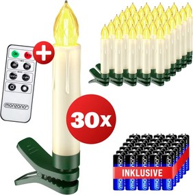Conjunto de 30 velas LED para árvore de Natal com pilhas 1,5 x 10,5 cm (Ø x A) Branco Quente (Luz) + Creme (Vela)