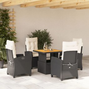 5 pcs conjunto de jantar p/ jardim c/ almofadões vime PE preto