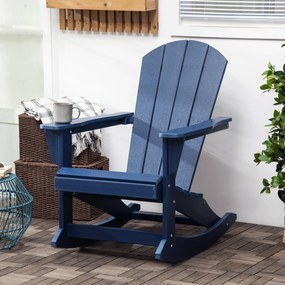 Outsunny Cadeira Adirondack Baloiço de Jardim Baloiço para Exterior Estilo Adirondack de HDPE para Varanda Pátio Carga Máxima 120kg 73,5x93x91,5cm Azul Escuro