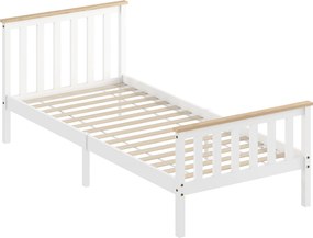 HOMCOM Estrutura de cama de solteiro, Estrutura de madeira, Armazenamento inferior, Madeira natural, Branco | Aosom Portugal