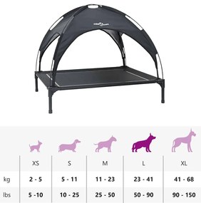 Cama Elevada para Cão com Teto Removível Preto Aço