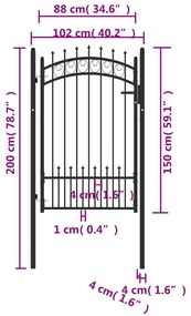 Portão para cerca com espetos 100x150 cm aço preto