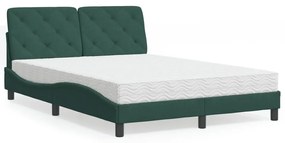 Cama com colchão 140x200 cm veludo verde-escuro