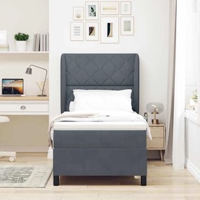 vidaXL Cama Box com colchão Cinza Escuro 200 x 90 cm Poliéster