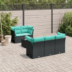 vidaXL 6 pcs conjunto de sofás p/ jardim c/ almofadões vime PE preto