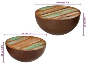 Mesas de centro formato taça 2pcs Ø50x24,5cm madeira recuperada