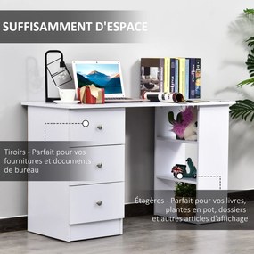 Secretária multimédia com várias opções de arrumação: 3 gavetas e 2 prateleiras, 120 x 49 x 72 cm, branca