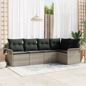 Conjunto de Sofá de Jardim vidaXL de 5 Peças com Almofadas Cinza Claro