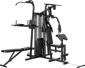 SPORTNOW Estação de treino multifuncional, máquina de fitness para casa com mais de 10 exercícios, pesos, banco ajustável, Preto | Aosom Portugal