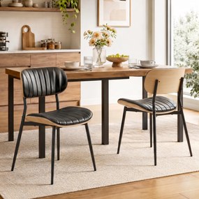 Conjunto de 2 cadeiras de sala de jantar, cadeiras de cozinha sem braços, encosto curvo e assento estofado em PU, preto