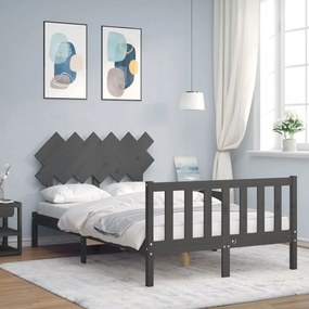 Estrutura de cama de casal c/ cabeceira madeira maciça cinzento