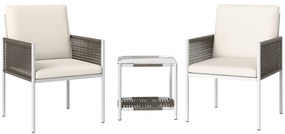 Outsunny Conjunto de Jardim de 3 Peças com 2 Cadeiras e Mesa de Vime com Almofadas e Bancada de Vidro Marrom Acinzentado e Creme | Aosom Portugal